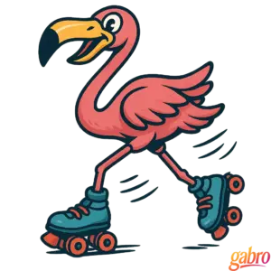 skating flamingo on rollerskates